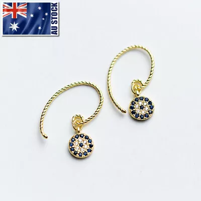 New 925 Sterling Silver Sapphire Evil Eye Drop Protection Dangle Stud Earrings • $19.95