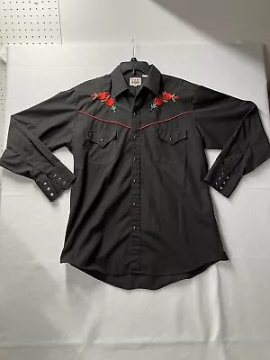 Ely Cattleman Mens Large WESTERN Snap Embroidered Rose Rodeo Cowboy Shirt • $19.99
