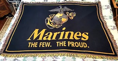 MARINES Throw Blanket Black With Gold Lettering The Few The Proud Acrylic 70x50  • $24.95