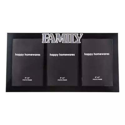 Chic Black Metal Multi Collage Picture Frame With Family Wording Triple Pictu... • £8.50