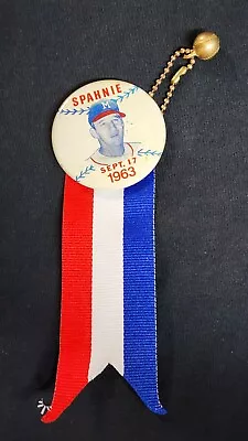 1963 Milwaukee Braves Warren Spahn Spahnie Pin With Charm Banner Pinback Button • $84.99
