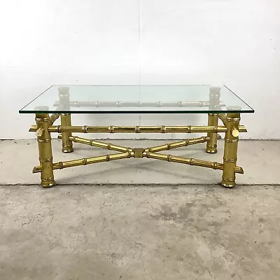 Vintage Modern Faux Bamboo Coffee Table With Thick Glass Top • $495