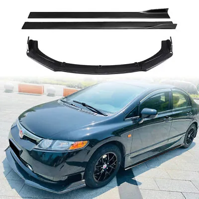 For Honda Civic Accord Front Bumper Lip Splitter + Side Skirt Carbon Style • $112.99