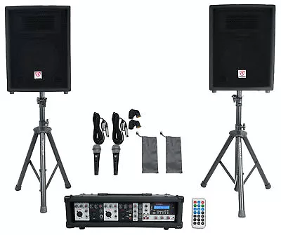 Rockville RPG2X10 Package PA System Mixer/Amp+10  Speakers+Stands+Mics+Bluetooth • $399.95