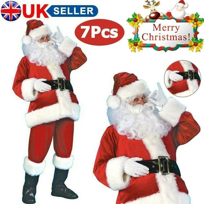 £8.79 • Buy 7PCS SANTA CLAUS COSTUME Father Christmas Suit Complete Fancy Dress Adult Outfit