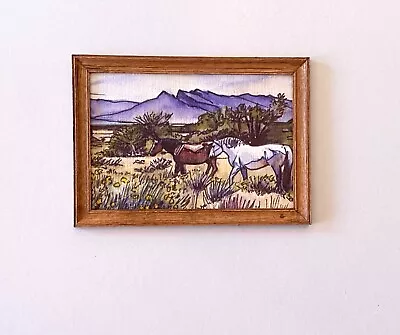 Dollhouse Miniature OOAK Wild Horses Framed Painting 1:12 • $39.99