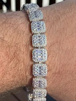 Men’s Real Solid 925 Silver Baguette Tennis Bracelet Iced CZ Flooded Out • $136.33