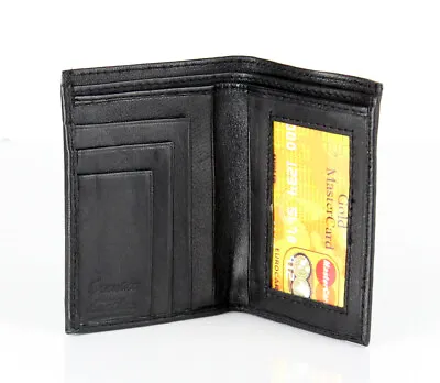 Mens Bifold Genuine Leather Mini ID Holder Wallet Window Card Slim Thin Small • $8.49