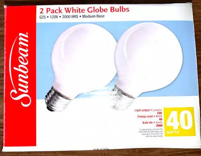 2 Pack Sunbeam Dimmable 40 Watt G25 Med Base Globe Light Bulbs Vanity And Bath • $6.99