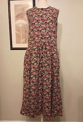 Vtg Laura Ashley US 8 Cotton/Wool Jumper Pinafore Dress Floral Midi Tiny Flaw • $70