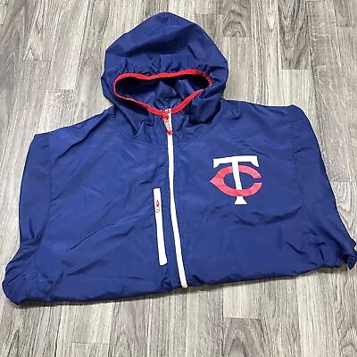MINNESOTA TWINS MLB Full Zip Up Blue Hooded Windbreaker Jacket Women's Size 2XL • $37