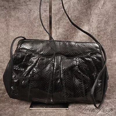 LNWOT Vintage 1980s Palizzio Genuine Snakeskin Exotic Black Pleated Clutch Bag • $9.99