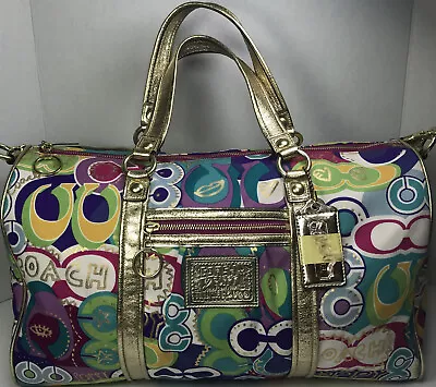 COACH Poppy Gold Graffiti Travel Carry On Duffle Bag 18” Barrel Weekend Tote EUC • $277.45