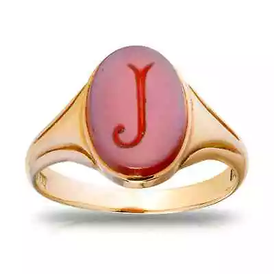 Antique 18ct Yellow Gold Carnelian Letter J Signet Ring • £795