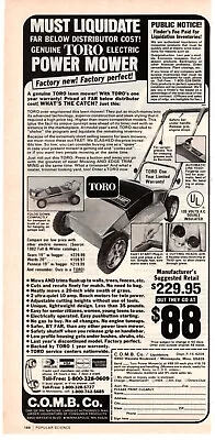 TORO Electric Power Mower Lawn Mower 1983 Vintage Print Ad Original Man Cave • $7.49
