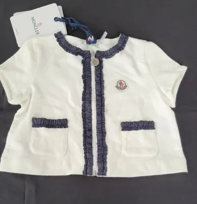 NWT NEW MONCLER Girls White Cardigan With Pockets And Logo 5y  • $159