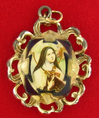 Vintage SAINT THERESE Medal Large Acrylic ST THERESE Religious Catholic Pendant • $21.59