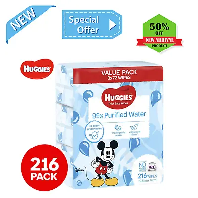 $25 • Buy New 3 X 72pk Huggies Thick Baby Wipes 99% Purified Water