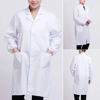Women Men White Lab Coat Doctor Clinic Healthcare Long Sleeve Industry Uniform • £10.48