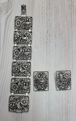 VIintage SARAH COVENTRY“Antique Flower Garden” Set Panel Bracelet Clip Earrings • $23.99