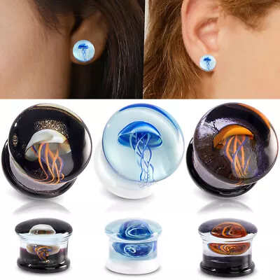 2PCS Jellyfish Glass Ear Gauges Single Flare Saddle Ear Plugs Stretched Jewlery • $10.99