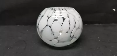 Art Glass White Marbled Rose Bowl Votive Candler Holder 3 1/8  • $6.65