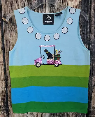 Vintage Michael Simon Event Sweater Womens M Golf Cart Dog Sequins Sleeveless • $49.99