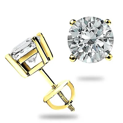 4.0 Ct TW Moissanite Solitaire Stud Earrings 14K Yellow Gold Certified FL/D Gift • $104.99