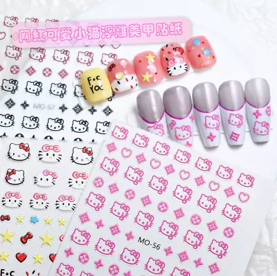 Anime Kawaii Sanrio Pink Hello Kitty Star Heart Bow Nail Stickers Adhesive NH22 • $2.95