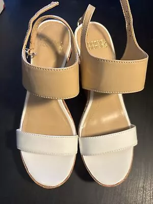 Women's Mootsies Tootsies Beige/White Shiny Wedge Cork Sandals-6M • $15