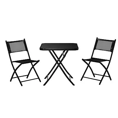 3PC Garden Bistro Set Folding Black Glass Outdoor • £88.50