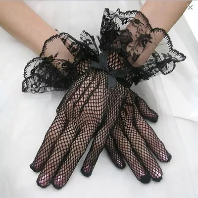 £4.29 • Buy Women Fishnet Mesh Short Gloves Black Lace Bridal Evening Party Goth Burlesque