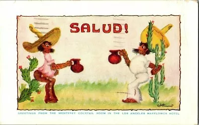 Postcard~Salud~Greetings~Monterey Cocktail Room~Mayflower Hotel~Los Angeles Ca. • $4.99