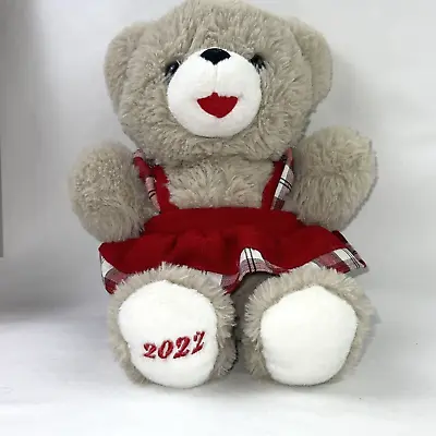 2022 Snowflake Teddy Bear Plush 12 Red Plaid Jumper Dress Christmas Collectible • $16