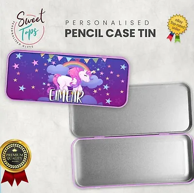 Personalised Name Unicorn Metal Pencil Case School Kids Stationary Cover • £7.99