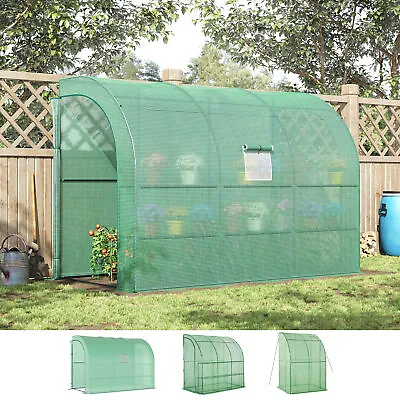 Walk-In Lean To Wall Greenhouse With Zipped Windows Roll Up Door PE Cover • £66.99