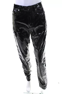 Saint Laurent Womens Faux Patent Leather High Rise Pants Black Size 29 • $308.01