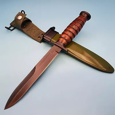 Fixed Blade Knife WWII M3 Military Style Reproduction Stacked Leather Handle • $29.99