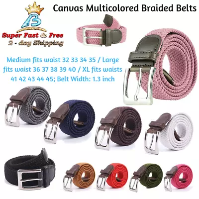 Men Women Braided Belt Elastic Stretch Comfort Golf Belt Waistband Metal Buckle  • $16.26