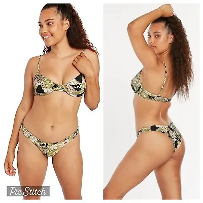 NWT Volcom Swimsuit Bikini Midnight Tropic Undewire L D-Cup & Cheeky V-bottom S • $36