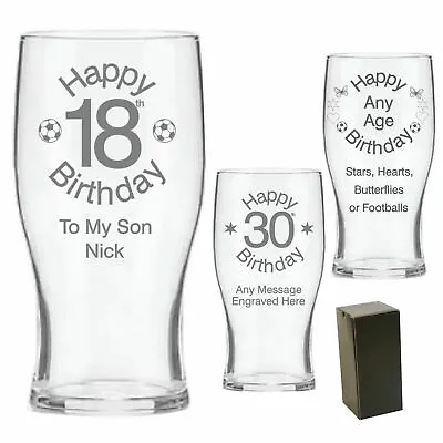 Engraved Pint Beer Glass 16th 18th 21st 30th Birthday Gift - Personalised - GB • £12.50