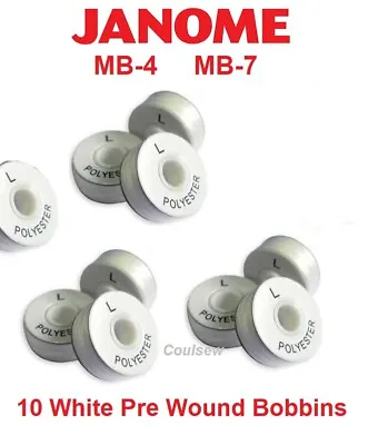 £6.55 • Buy EMBROIDERY PRE WOUND BOBBIN THREAD FITS JANOME MB-4 MB7 WHITE SIDED L -120m X 10