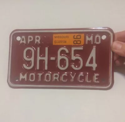 Missouri Motorcycle  License Plate  9h-654 Vintage White Red 1998 Sticker April • $19.99