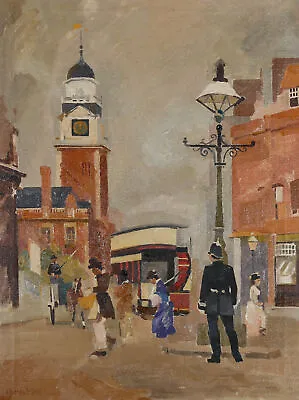 Ibrahim - 20th Century Oil Edwardian Street Scene • £186