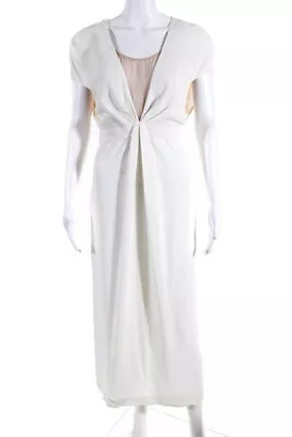 Vionnet Womens V-Neck Split Hem Sleeveless Mid-Calf A-Line Dress White Size 42 • $112.81