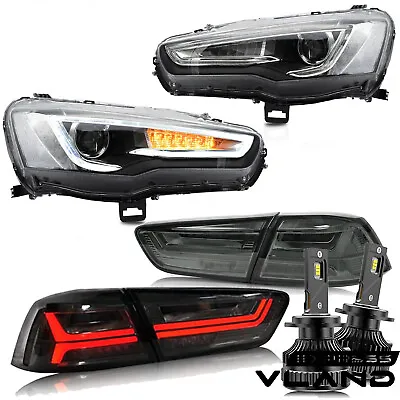 Chrome Housing Headlights +SMOKED LED Tail Lights For Lancer EVO X CF CJ 2008-17 • $911.99