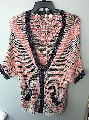 Anthropologie Moth Cocoon Oversized Knit Short Sleeve Striped Cardigan Sweater M • $28