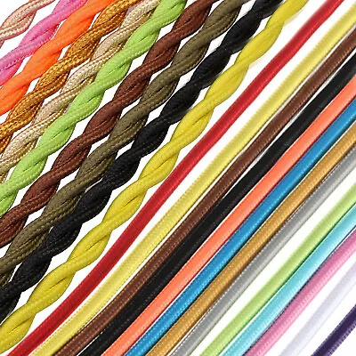 Italian Coloured Braided Lighting Flex 2/ 3 Core Cord Vintage Retro Fabric Cable • £3.19