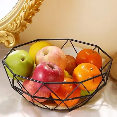 Metal Fruit Basket Holder Kitchen Dinning Table Decoration Fruit Bowl With Wood • £10.22