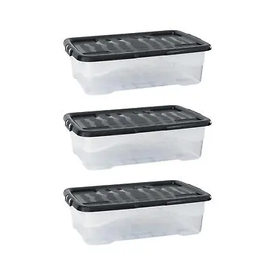 £18.99 • Buy Strata 30 Litres Curve Underbed Box & Lid - Clear / Black Lid, 3 Pack